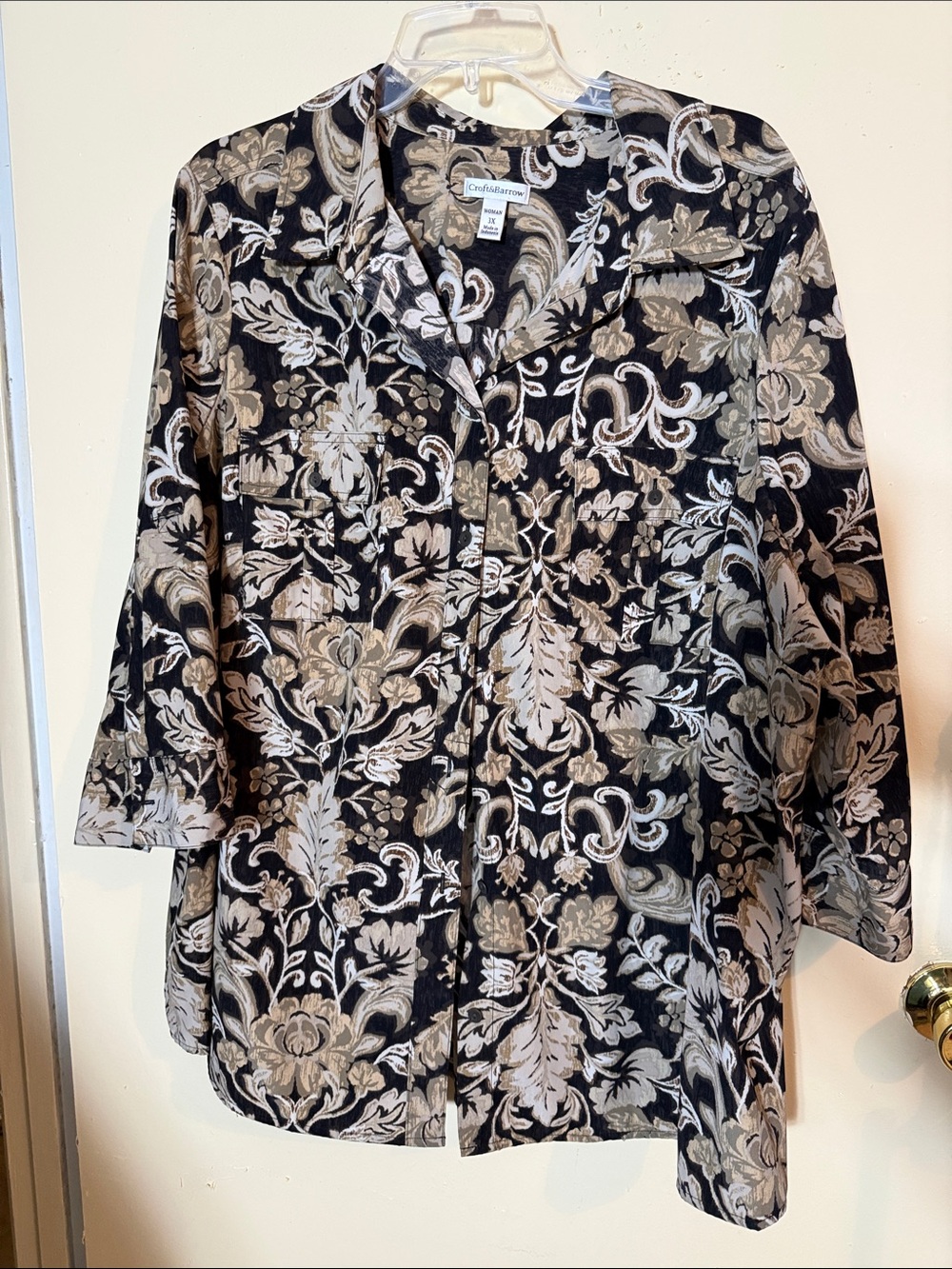 croft & barrow Black Floral-Print Button Down Shirt